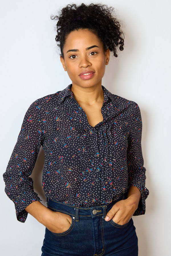 Camisa vintage negra estampado floral- Ropa mujer SusiSweetdress