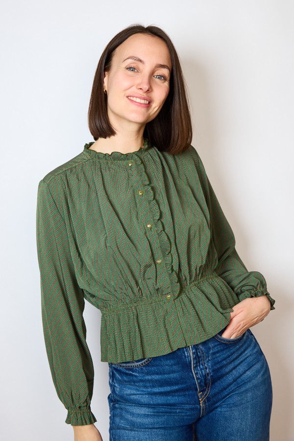 Camisa vintage verde oliva con rayas roja- Ropa mujer SusiSweetdress