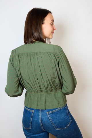 Camisa vintage verde oliva con rayas roja- Ropa mujer SusiSweetdress