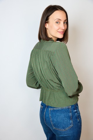 Camisa vintage verde oliva con rayas roja- Ropa mujer SusiSweetdress
