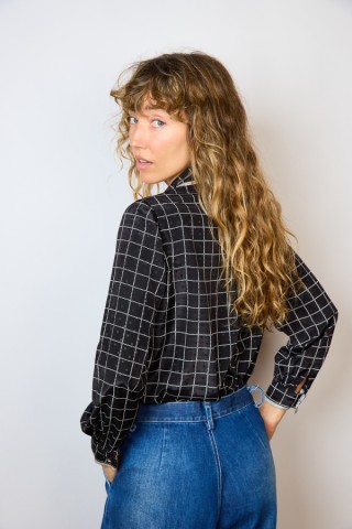 Camisa vintage negra patrón cuadriculado- Ropa mujer SusiSweetdress