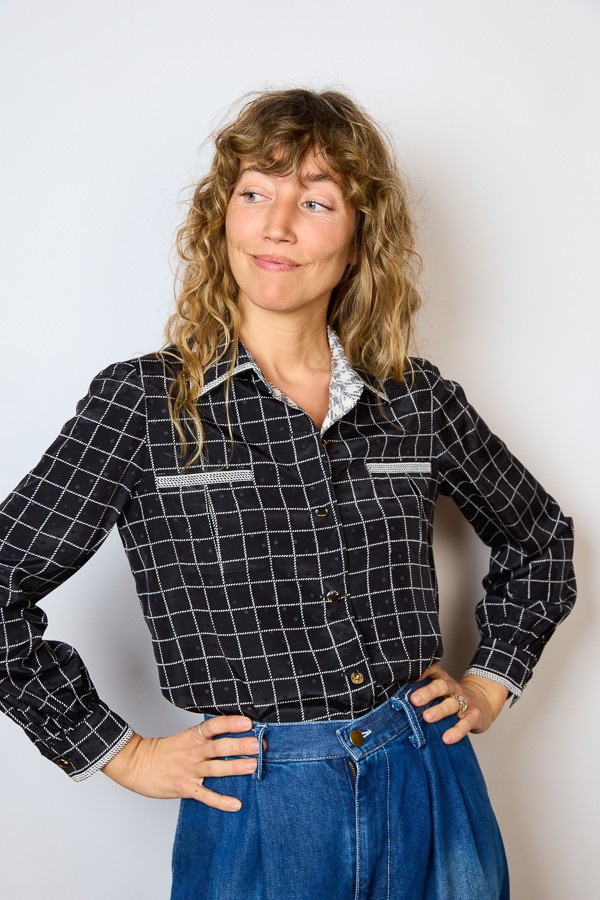 Camisa vintage negra patrón cuadriculado- Ropa mujer SusiSweetdress