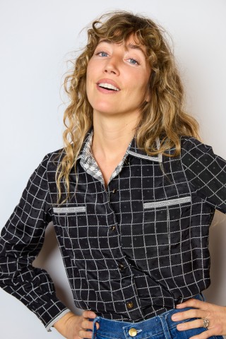 Camisa vintage negra patrón cuadriculado- Ropa mujer SusiSweetdress