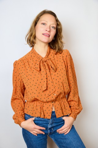 Camisa vintage naranja estampado floral- Ropa mujer SusiSweetdress