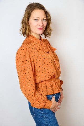 Camisa vintage naranja estampado floral- Ropa mujer SusiSweetdress
