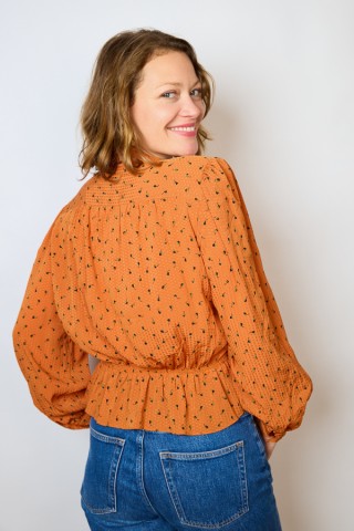 Camisa vintage naranja estampado floral- Ropa mujer SusiSweetdress