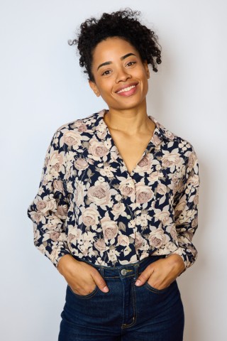 Camisa vintage azul marino estampado floral- Ropa mujer SusiSweetdress