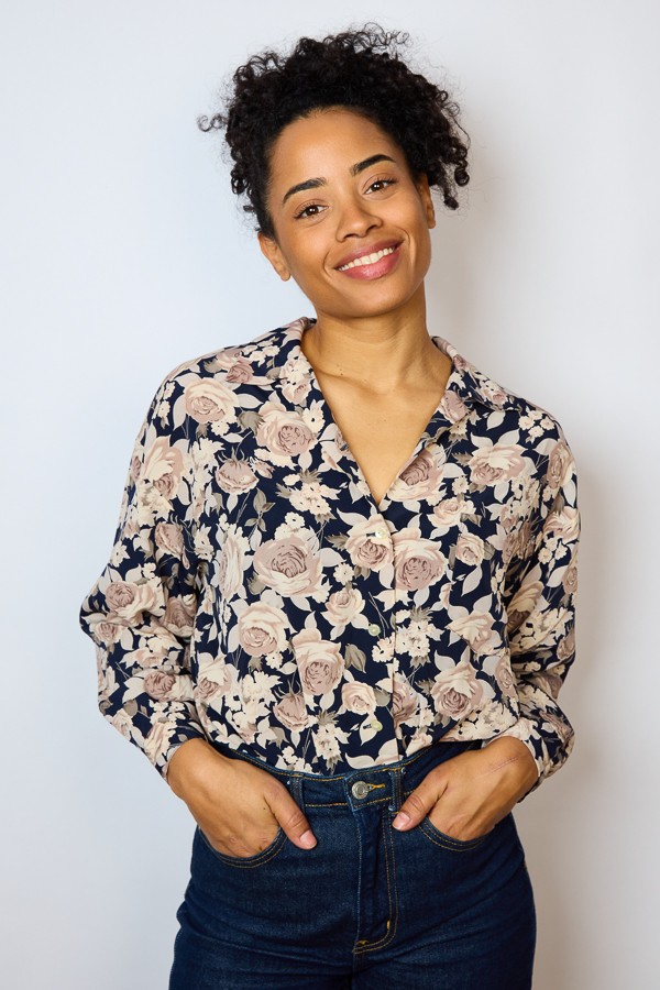 Camisa vintage azul marino estampado floral- Ropa mujer SusiSweetdress