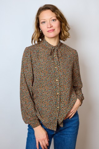 Camisa vintage negra estampado floral- Ropa mujer SusiSweetdress