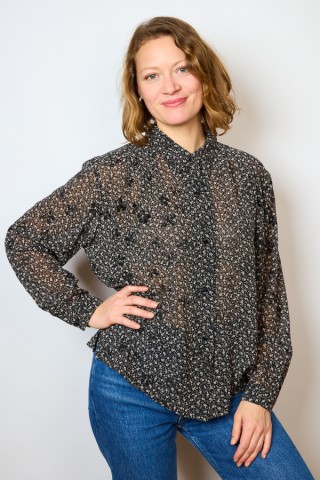 Camisa vintage negra con pequeño estampado- Ropa mujer SusiSweetdress