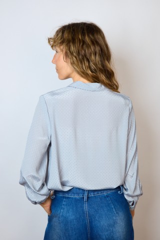 Camisa vintage gris azulado con cuello bordado- Ropa mujer SusiSweetdress