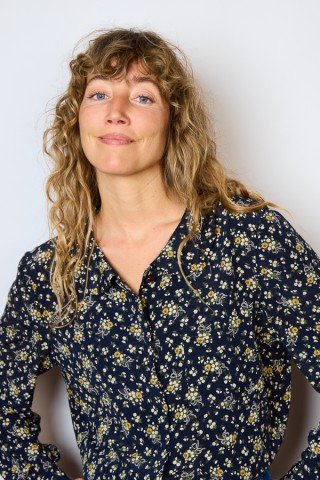 Camisa vintage azul marino con estampado de ramilletes- Ropa mujer SusiSweetdress