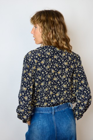 Camisa vintage azul marino con estampado de ramilletes- Ropa mujer SusiSweetdress