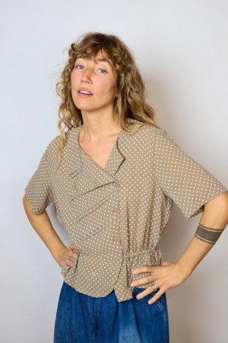 Camisa vintage beige con lunares blancos- Ropa mujer SusiSweetdress