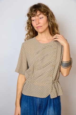 Camisa vintage beige con lunares blancos- Ropa mujer SusiSweetdress