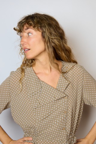 Camisa vintage beige con lunares blancos- Ropa mujer SusiSweetdress