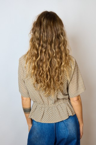 Camisa vintage beige con lunares blancos- Ropa mujer SusiSweetdress