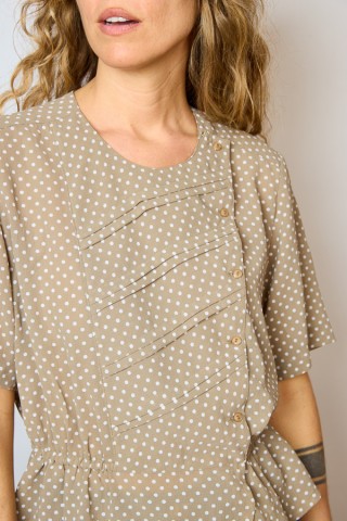 Camisa vintage beige con lunares blancos- Ropa mujer SusiSweetdress