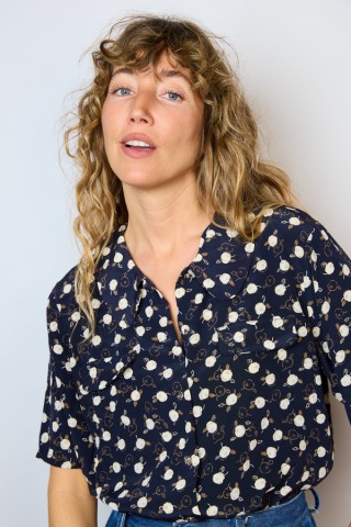 Camisa vintage azul marino estampado floral- Ropa mujer SusiSweetdress