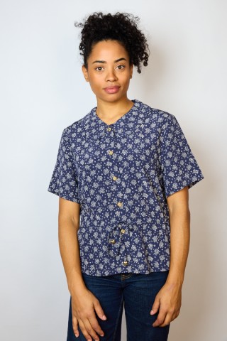 Camisa vintage azul marino estampado floral- Ropa mujer SusiSweetdress