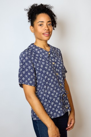 Camisa vintage azul marino estampado floral- Ropa mujer SusiSweetdress