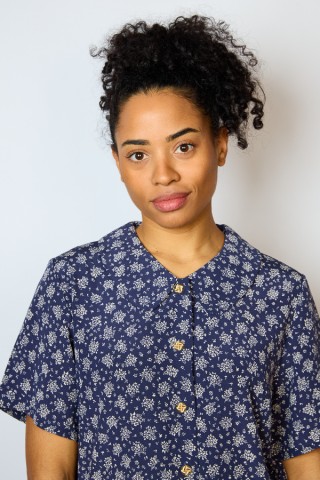 Camisa vintage azul marino estampado floral- Ropa mujer SusiSweetdress