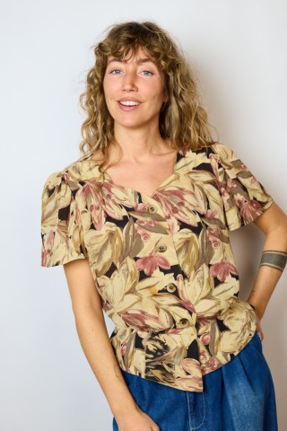 Camisa vintage beige estampado floral- Ropa mujer SusiSweetdress