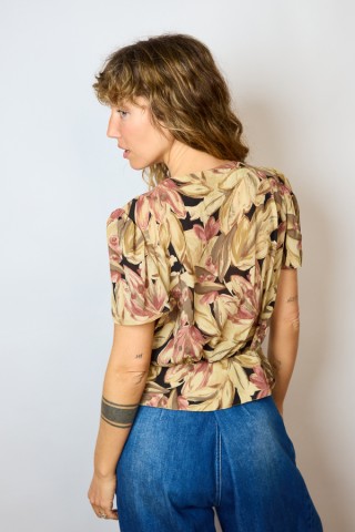 Camisa vintage beige estampado floral- Ropa mujer SusiSweetdress