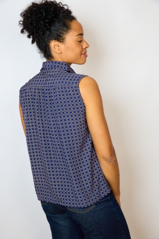 Camisa vintage azul marino estampado geométrico- Ropa mujer SusiSweetdress