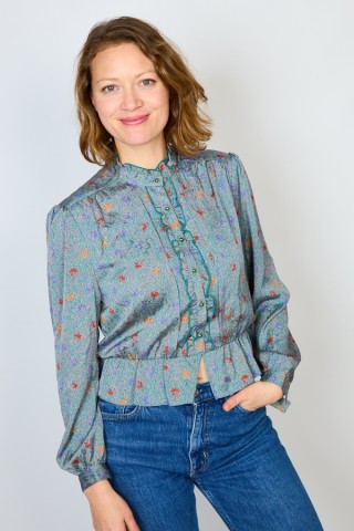 Camisa vintage verde musgo estampado floral- Ropa mujer SusiSweetdress