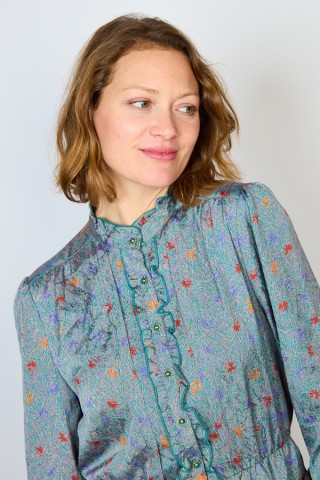 Camisa vintage verde musgo estampado floral- Ropa mujer SusiSweetdress