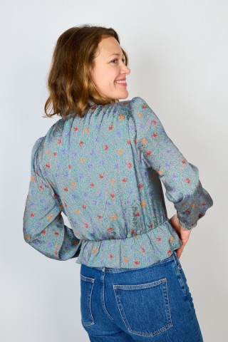 Camisa vintage verde musgo estampado floral- Ropa mujer SusiSweetdress