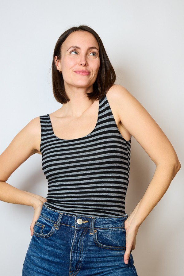 Camiseta básica SusiSweetdress a rayas negras y grises tirantes- Ropa SusiSweetdress