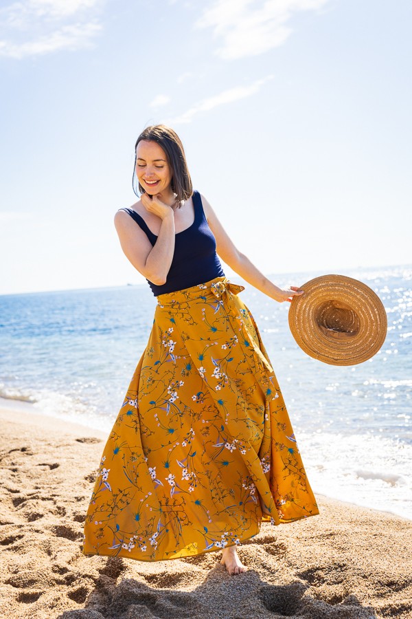 Falda maxi larga cruzada amarilla con ramitos-Ropa mujer SusiSweetdress