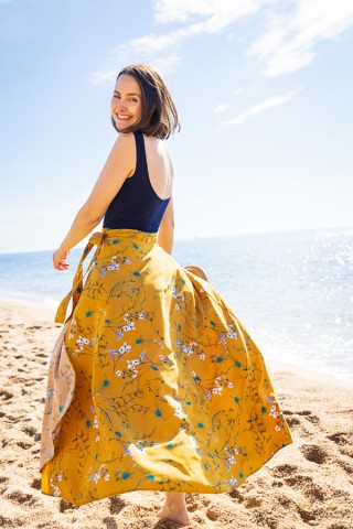 Falda maxi larga cruzada amarilla con ramitos-Ropa mujer SusiSweetdress