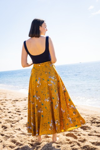 Falda maxi larga cruzada amarilla con ramitos-Ropa mujer SusiSweetdress