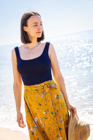 Falda maxi larga cruzada amarilla con ramitos-Ropa mujer SusiSweetdress