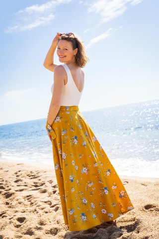 Falda maxi larga cruzada amarilla con flores- Ropa mujer SusiSweetdress