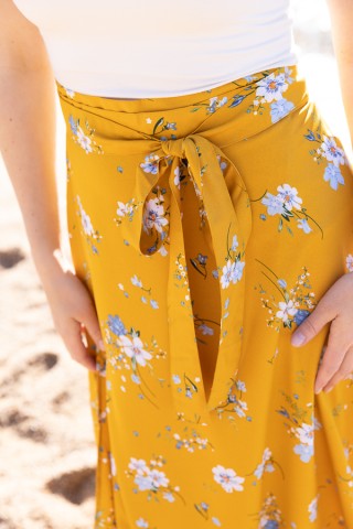 Falda maxi larga cruzada amarilla con flores- Ropa mujer SusiSweetdress