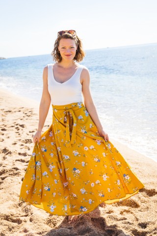 Falda maxi larga cruzada amarilla con flores- Ropa mujer SusiSweetdress