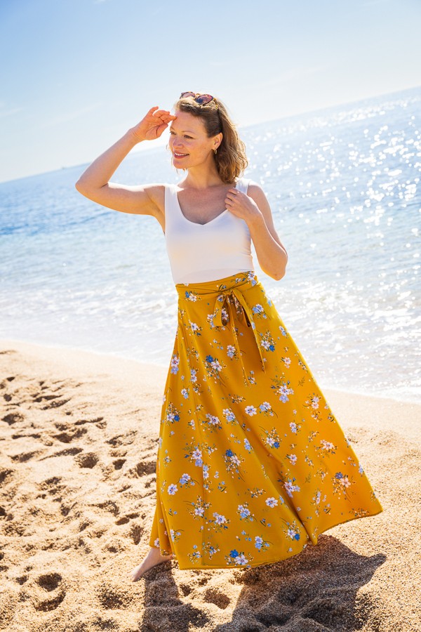 Falda maxi larga cruzada amarilla con flores- Ropa mujer SusiSweetdress