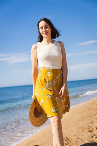 Falda midi cruzada amarilla flores - Ropa mujer SusiSweetdress