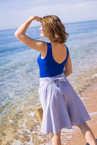 Falda midi cruzada blanca con rayas  finas azules - Ropa mujer SusiSweetdress
