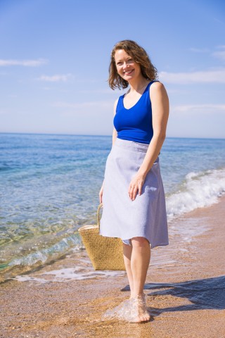 Falda midi cruzada blanca con rayas  finas azules - Ropa mujer SusiSweetdress