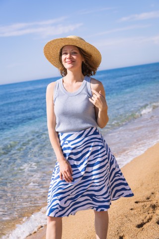Falda midi cruzada blanca con rayas azules zebra - Ropa mujer SusiSweetdress