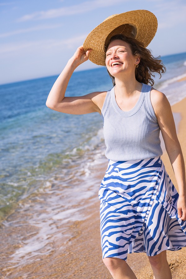 Falda midi cruzada blanca con rayas azules zebra - Ropa mujer SusiSweetdress