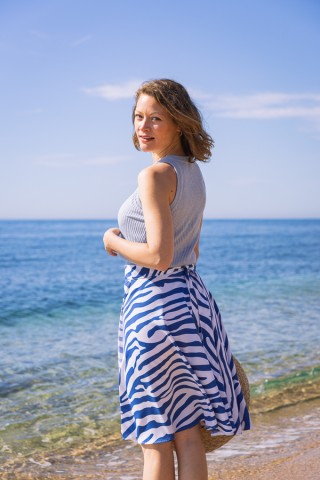 Falda midi cruzada blanca con rayas azules zebra - Ropa mujer SusiSweetdress