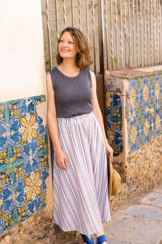 Falda maxi larga blanca a rayas con bolsillos- Ropa mujer SusiSweetdress