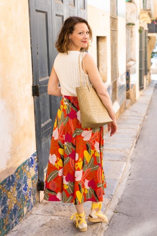 Falda maxi larga roja tropical con bolsillos- Ropa mujer SusiSweetdress