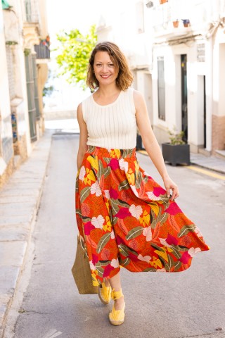 Falda maxi larga roja tropical con bolsillos- Ropa mujer SusiSweetdress